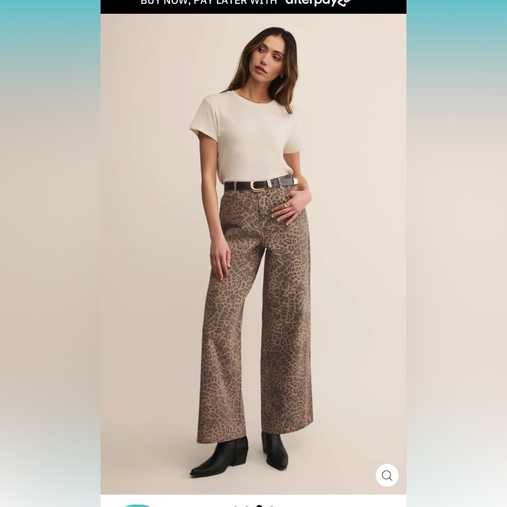 Z-SUPPLY MARLI DENIM LEOPARD PANT - DESERT TAN New with tags